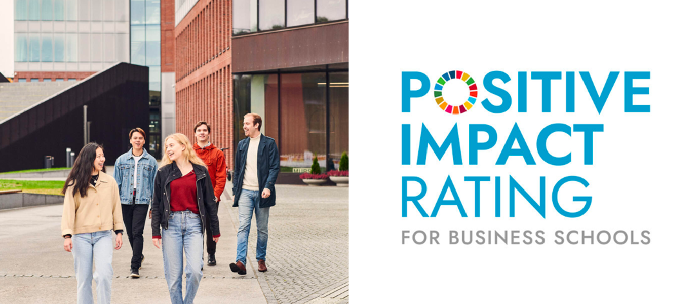 Students outside and Positive Impact Rating logo
