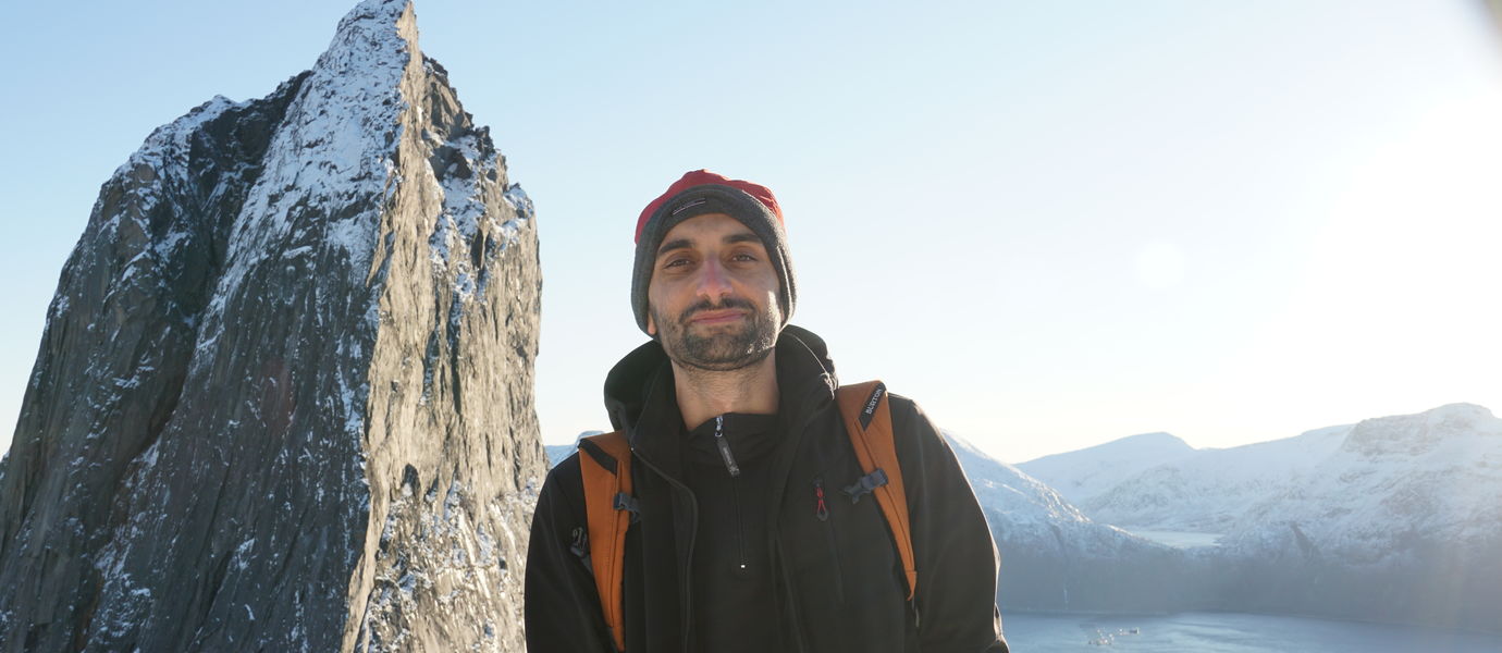 Exchange student Andrea Moglianesi In Lofoten mountains