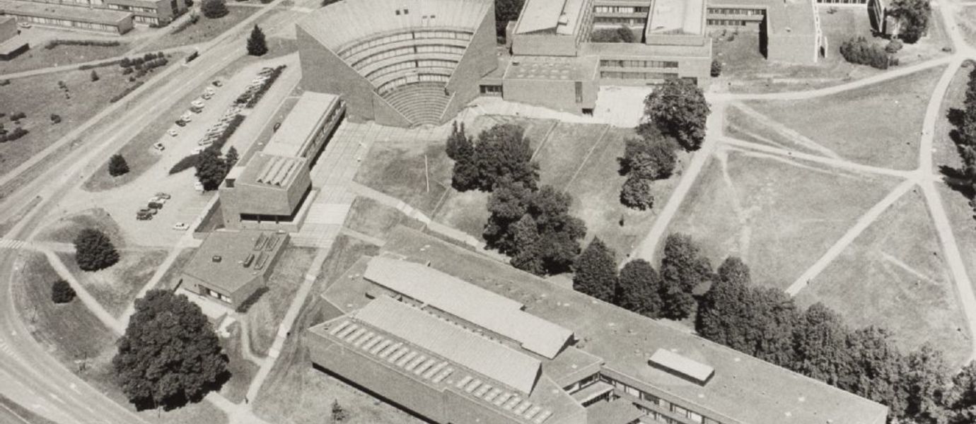 Aerial view, Archive photo in black and white of the Otaniemi campus in 1966