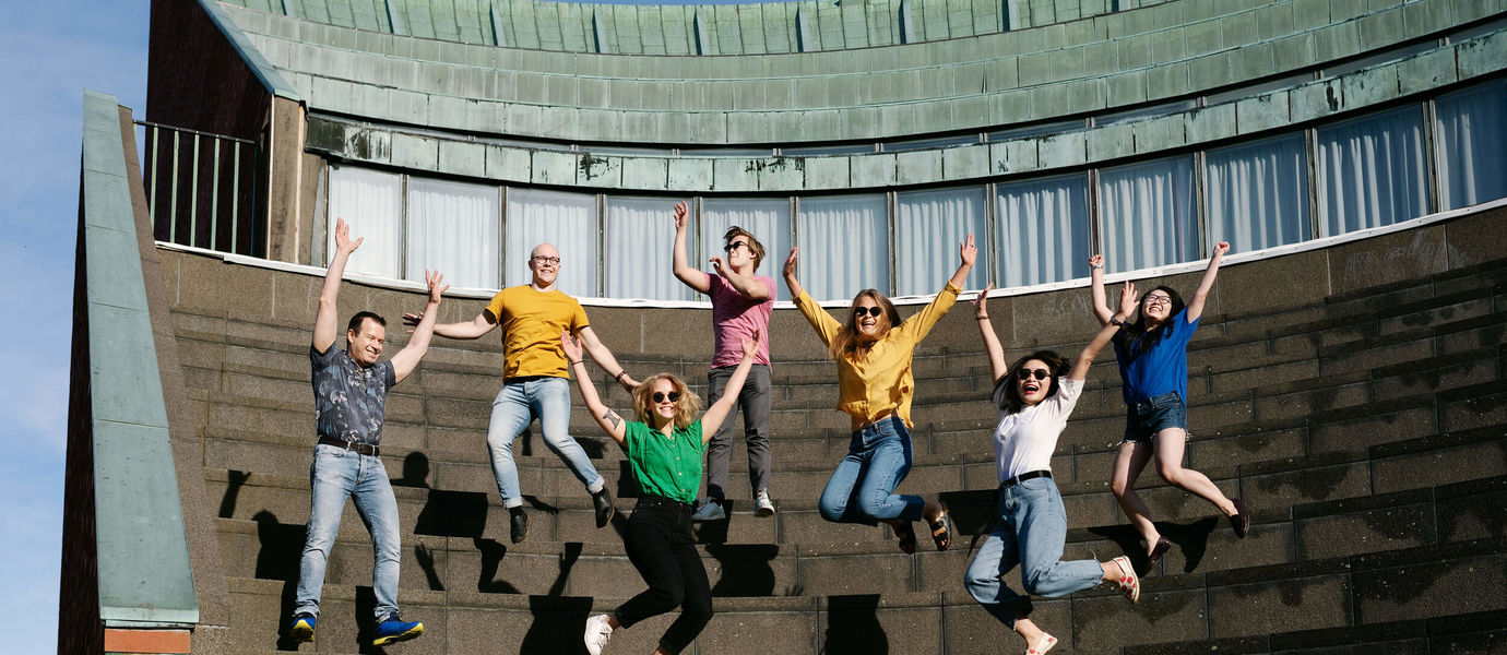 Students jumping in Otaniemi