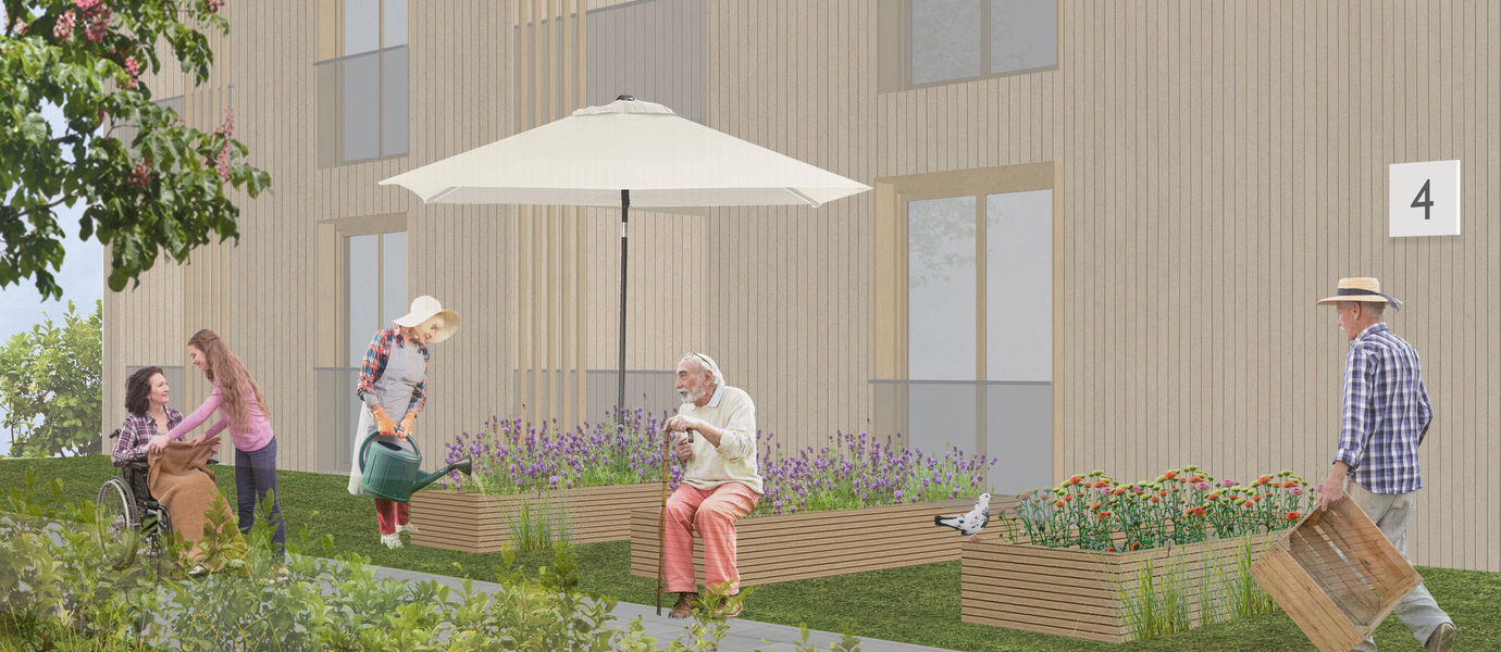 Elderly people spending time outdoors in the yard and garden, a student work Outdoors by Luiza Sevele 