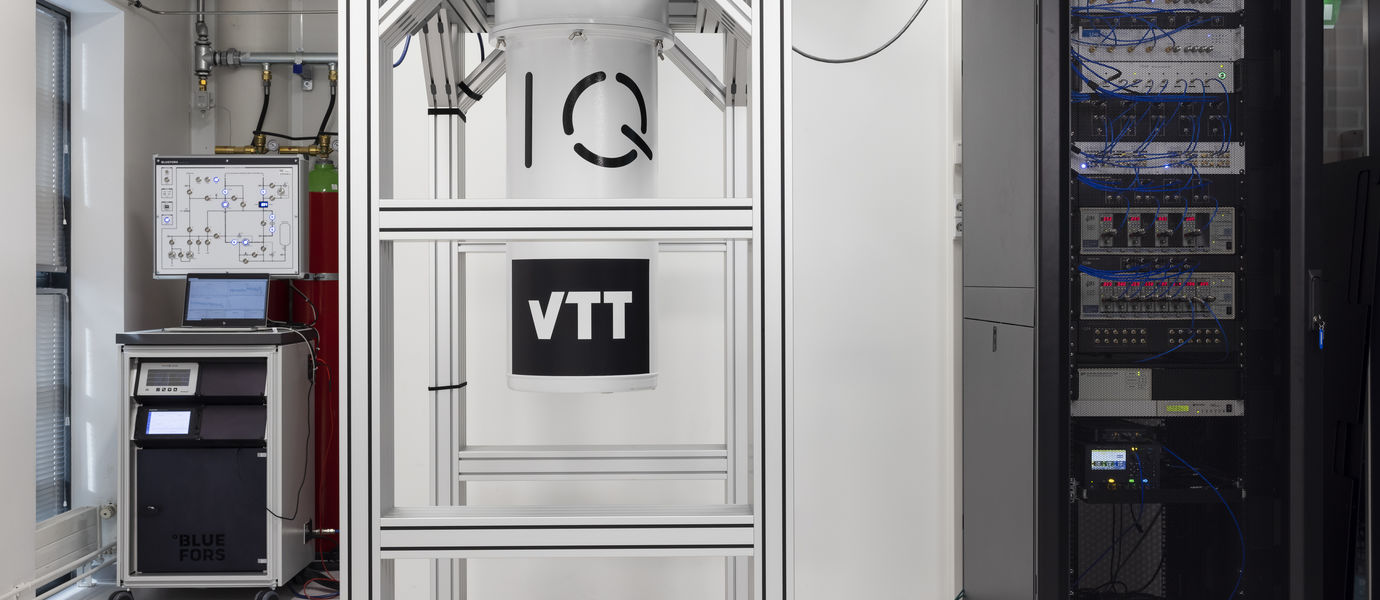VTT's and IQM's HELMI quantum computer in its laboratory.
