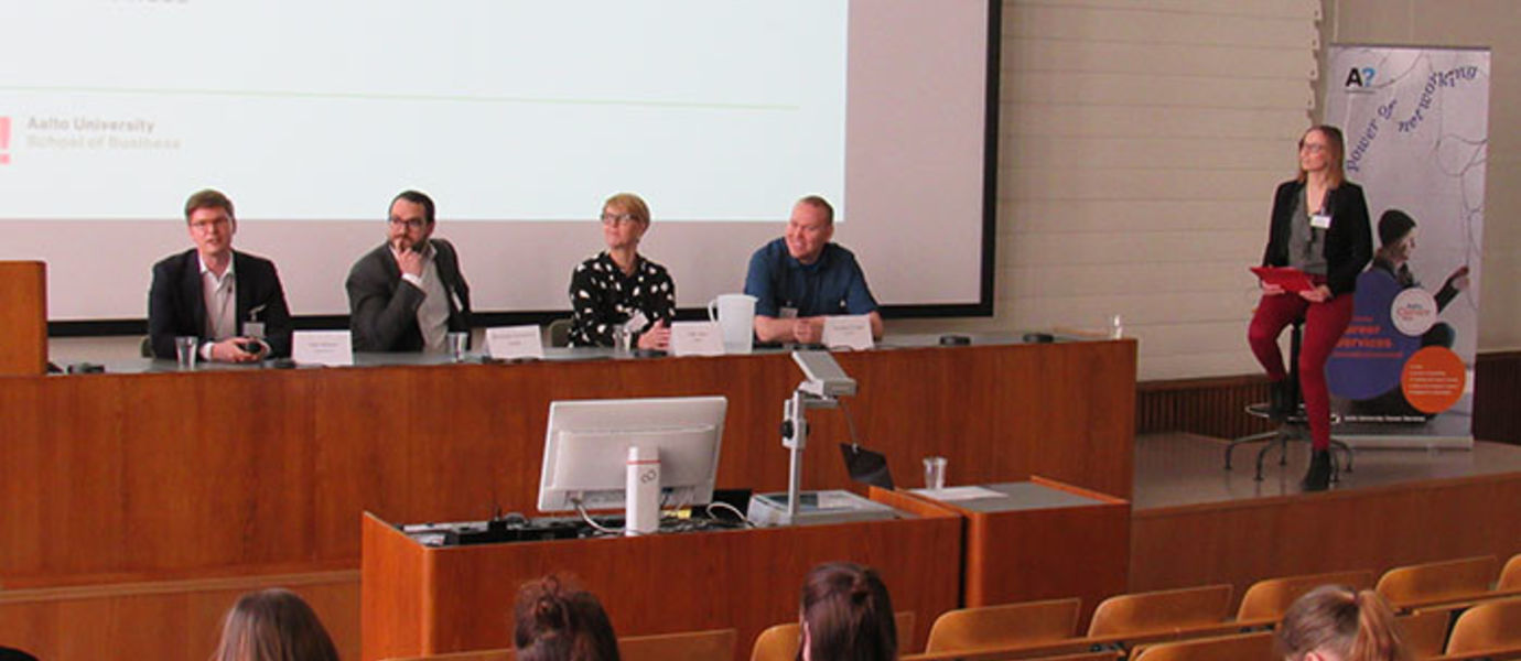 Panellists included School of Business alumni and the panel was moderated by the master's degree student Anna Kerava.