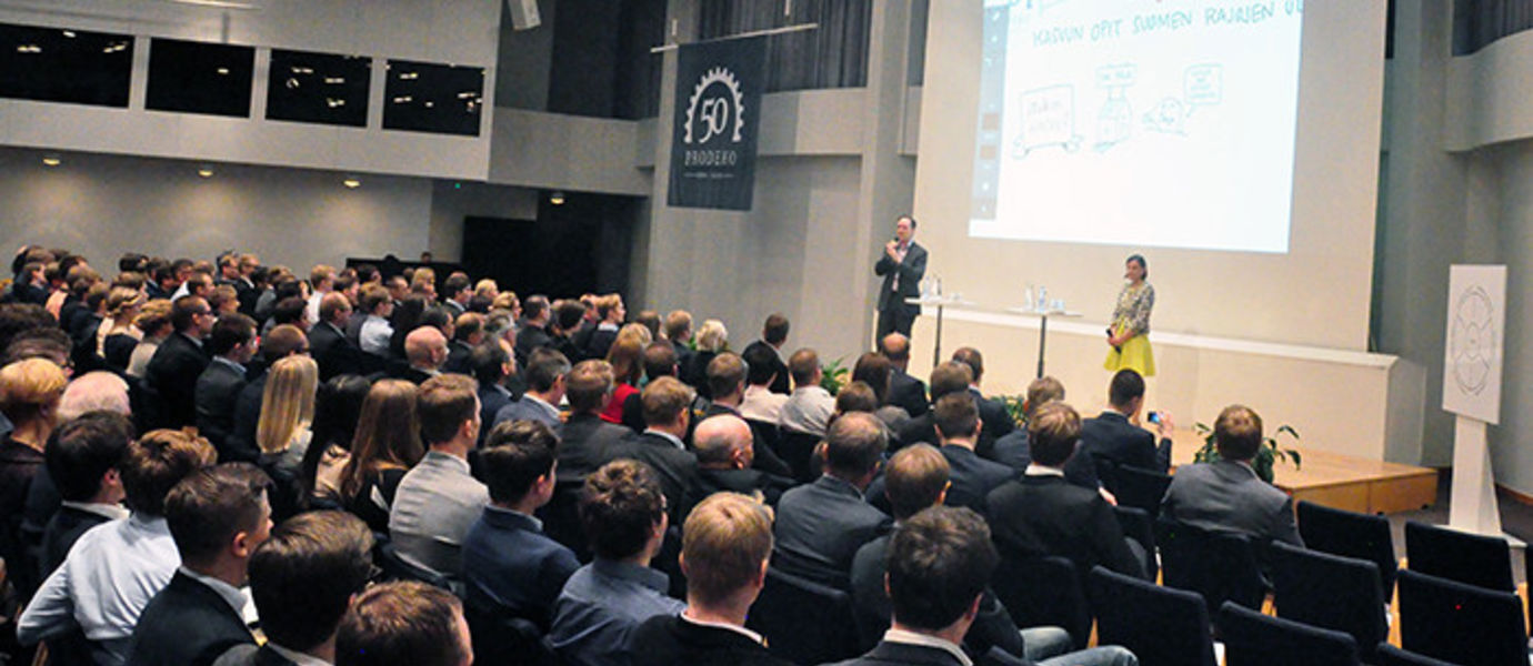 The Industrial Engineering and Management guild Prodeko celebrated its 50th anniversary with a seminar at Finlandia Hall in April. Photo: Auri Väljä.