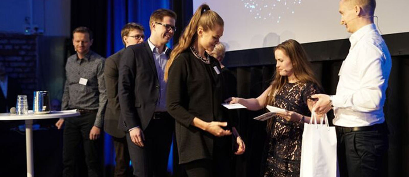 The best teams presented their solutions at the event ‘Finland100 – Digital Superpower’, held at Kellohalli near by Kalasatama and Sörnäinen on 9 February 2017. The Audience Favorite Award went to Team Robocop of the Ministry of the Interior, and the Jury's Choice Award went to Team Ilona (in the picture). Photo: Miika Turunen