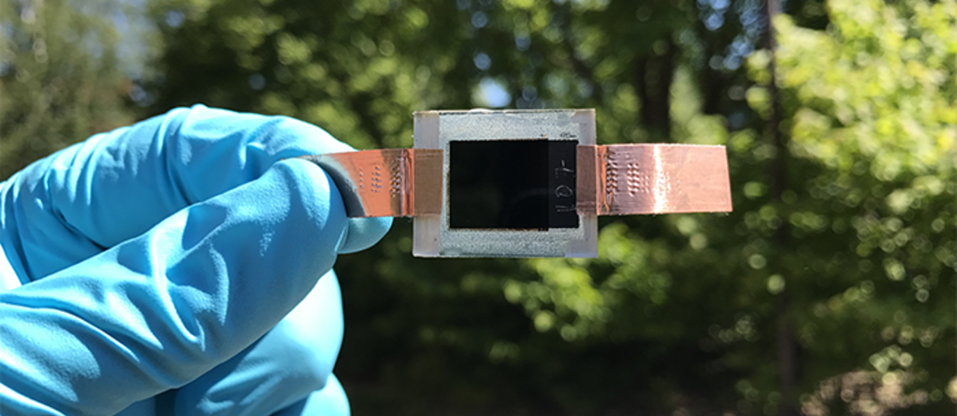 A humidity assisted and thermal treated (HTE) carbon-based printed perovskite solar cell. Photo: Ghufran Hashmi.