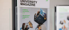 Aalto University Magazine issue 24 in racks. Photo: Anni Kääriä.