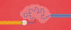 An illustration of a ray of light causing the eye to find a route through a maze in the brain. Illustration by Safa Hovinen.