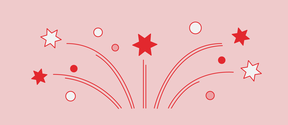 Blush rectangle with an illustration of red and white fiteworks and stars