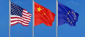 Flags of USA, China and EU