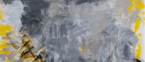 Image of an abstract painting with tones of grey and yellow 