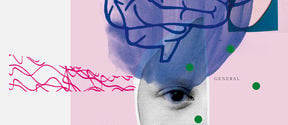 Kuvituskuvassa on vaaleanpunaisella pohjalla mustavalkoiset ihmiskasvot ja niiden yläpuolella sinisävyinen piirroskuva aivoista. Kasvojen ympärillä on yksittäisiä sanoja kuten "jungle" ja "tomato" sekä aivosähkökäyrää symboloiva aaltoviiva.