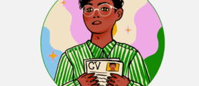 Illustration of a person holding their CV.