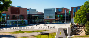 Aalto University Väre building pictured in spring time.