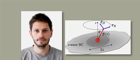 Photo showing researcher Mircea Trif and a graphic showing s wave superconductivity