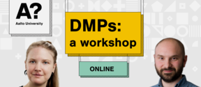 Title: DMPs a workshop, subtitle: ONLINE. Pictures of Lucie Hradecka and Enrico Glerean.