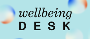Wellbeing desk logo bubbles on light blue background