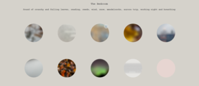 Interface of ”The Bedroom” website: Ten blurred circles of various colours on a beige background