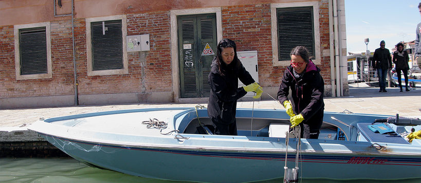 Sediment sampling in the historical centre of Venice with the Limnos sampler provided by the Finnish Environmental Institute SYKE. Image: Pauliina Purhonen
