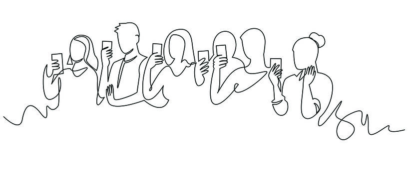 Drawing of people using their smart phones. 