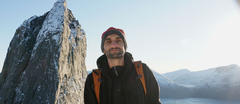 Exchange student Andrea Moglianesi In Lofoten mountains