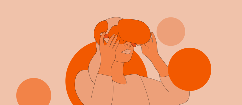 Person wearing a virtual reality headset, illustration by Matti Ahlgren