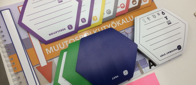INUSE Transition arena toolkit; hexagonal paper cards in different colours