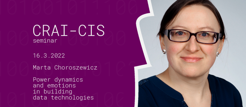 Advertisment for CRAI-CIS seminar on 16.3.2022, in the photo Marta Choroszewicz