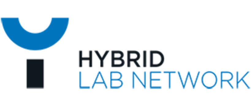 Logo with text Hybrid Lab Network and two geometric shapes