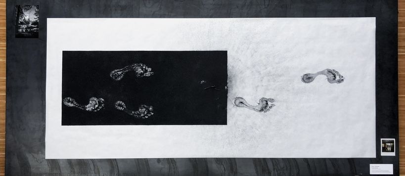 an art piece with footprints on it