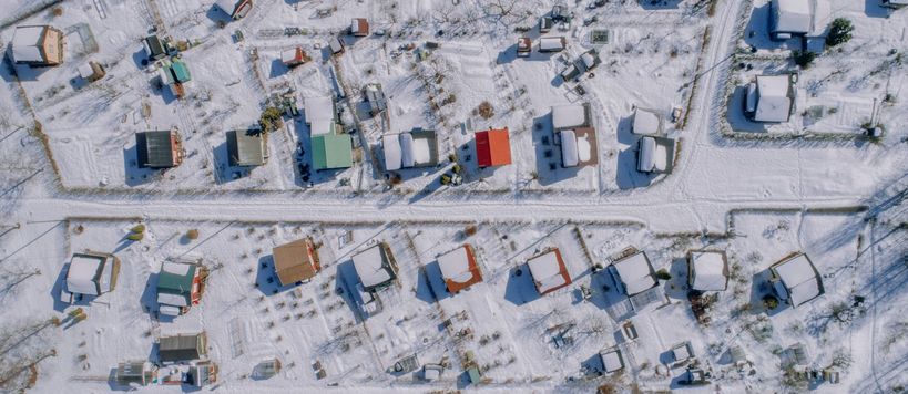 Aerial photo of rows of private houses