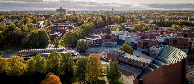 Aerial photo of Aalto University campus in Otaniemi
