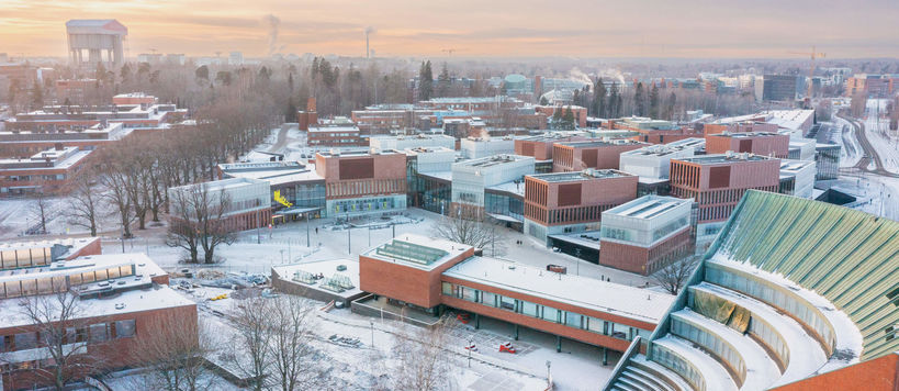 Aalto University's main campus in the winter