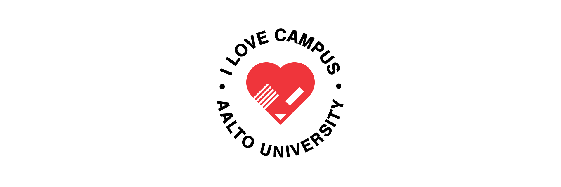 A heart comprised of the Aalto print. I love campus and Aalto University written around the heart.