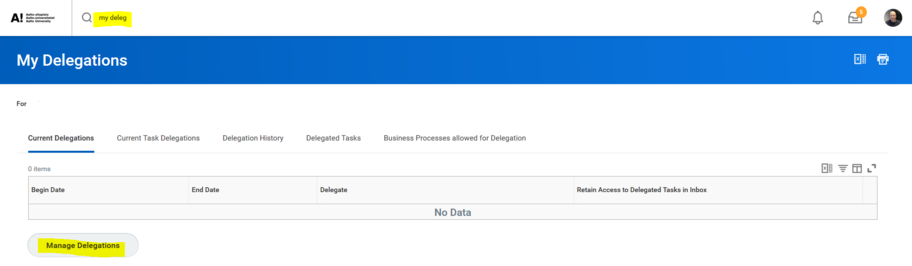 manage delagtions in workday
