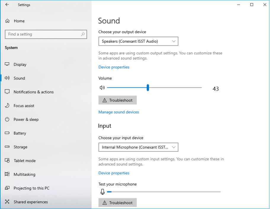 Windows10 Sound settings