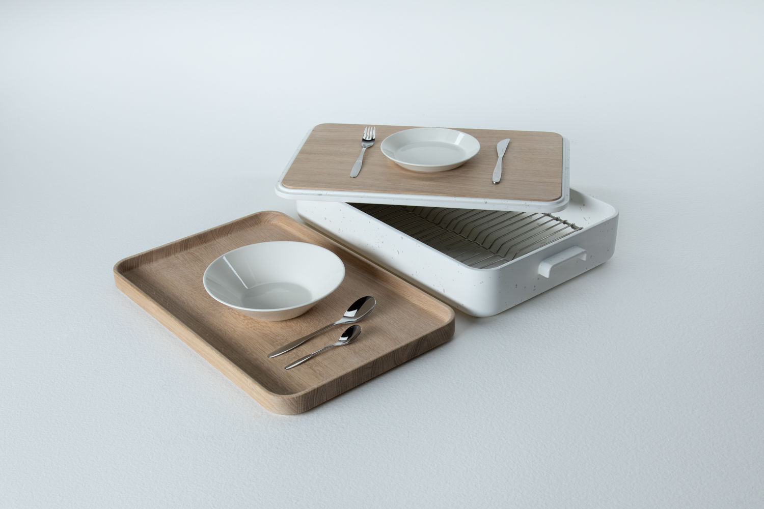 set of kitchenware on wooden surfaces