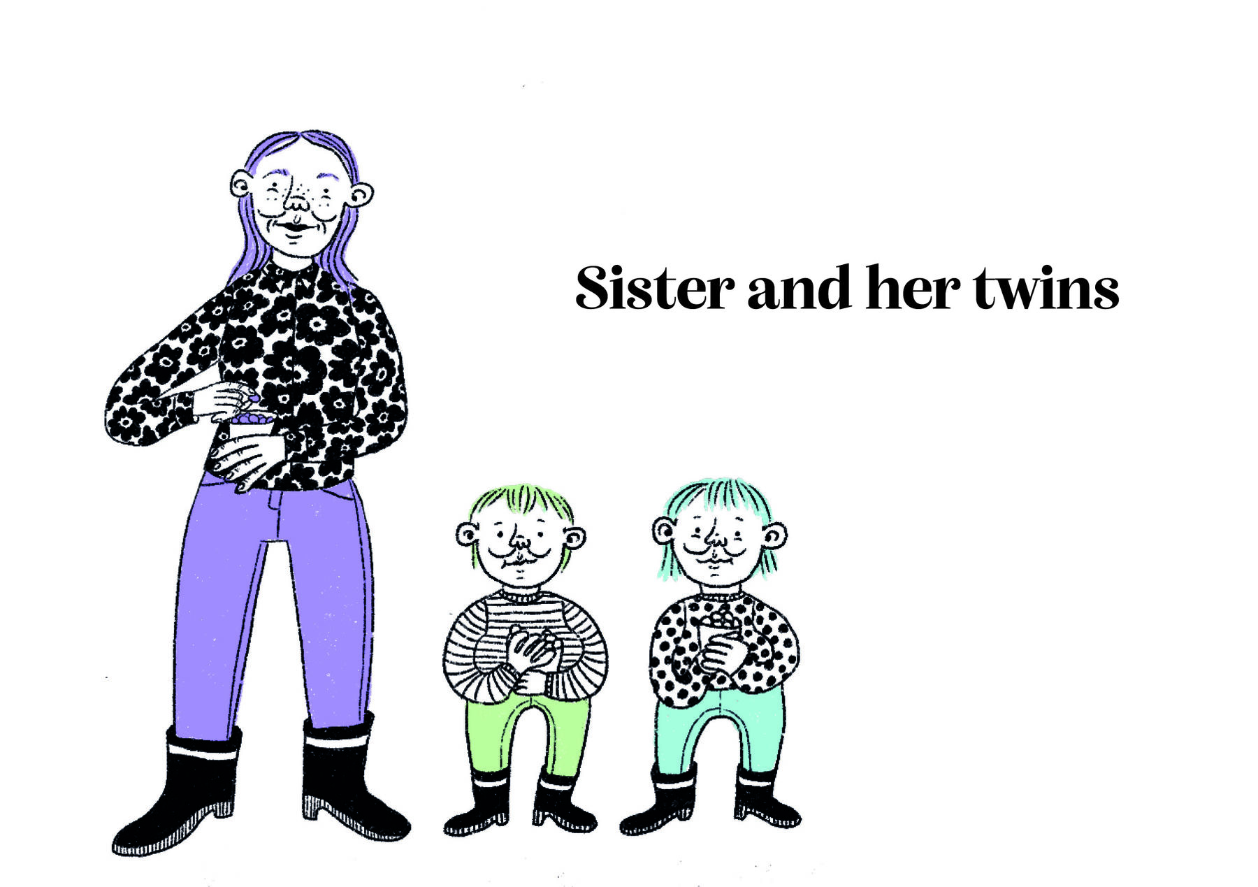 an illustration of sister and her twin children