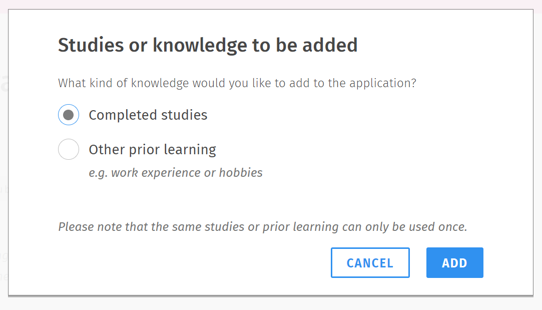 Studies or learning to be added