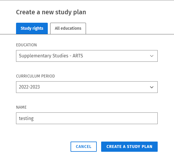 Creating a new study plan