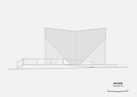 Drawing of A•LAVA summer theatre, view from the northeast, Wood Program