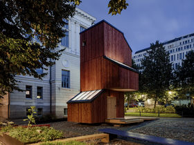 The Kokoon living unit placed in a city centre, Wood Program, Photo by Tuomas Uusheimo