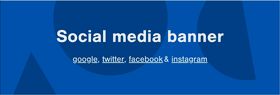 A blue box with shapes in the background in a darker blue, on top reads Social media banner in white