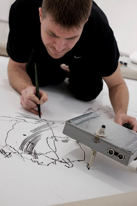Matti Vainio Drawing with the machine. Photo: Tomi Slotte Dufva.