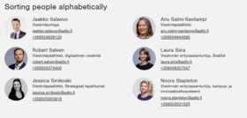 Screenshot for Drupal, people contacts organised automatically in ABC order