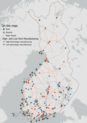 A map of MNCs in Finland engaged in Manufacturing 