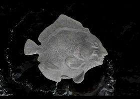 a ceramic fish sculpture lying on dark matter