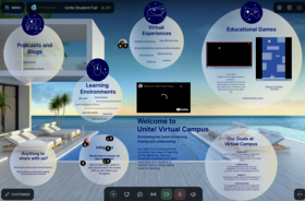 An image of the Virtual Campus room at the Unite! Virtual Fair for Students.