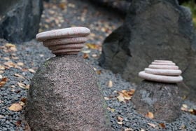 ceramic rings piled on rocks