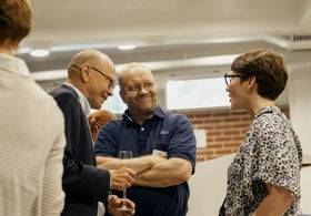 Guests from the funding organization, Jane and Aatos Erkko foundation, were greeted with joy and gratitude. Janne Laine, VP, Innovations (left) and Juho Rousu, Professor, Computer Science (middle) with Hanna-Mari Peltomäki, Jane and Aatos Erkko foundation (right).